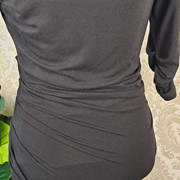 Lysse Size Small Black BodyCon Dress Ruched Sides and Sleeves Scoop Neck EUC - Picture 9 of 13